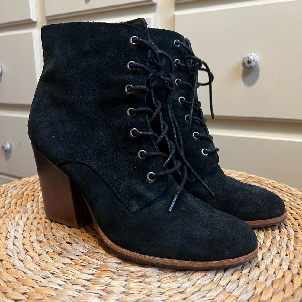 Kork-Ease Black Lace Up Boots with Chunky Heel